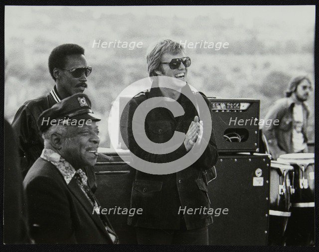 Count Basie with singer Dennis Rowland and drummer Butch Miles at the Capital Radio Jazz Festival, L Artist: Denis Williams