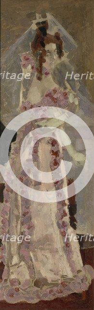 Portrait of Nadezhda Zabela-Vrubel at the grand piano. Artist: Vrubel, Mikhail Alexandrovich (1856-1910)