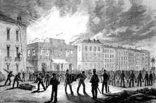 Burning of the Municipal Theatre at Nice: the fire viewed from the Rue St. Francis de Paul, 1881.  Creator: Unknown.