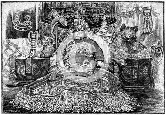 The body of Chief Shakes lying in state, Alaska, 1882.Artist: J Whitney