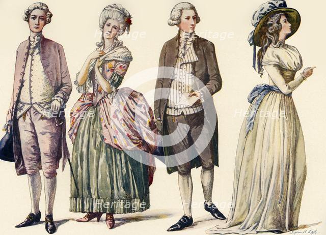 'Costumes during the Reign of George III and First Years of the Republic 1778-1790', 1903, (1937). Creator: Sophie B Steel.
