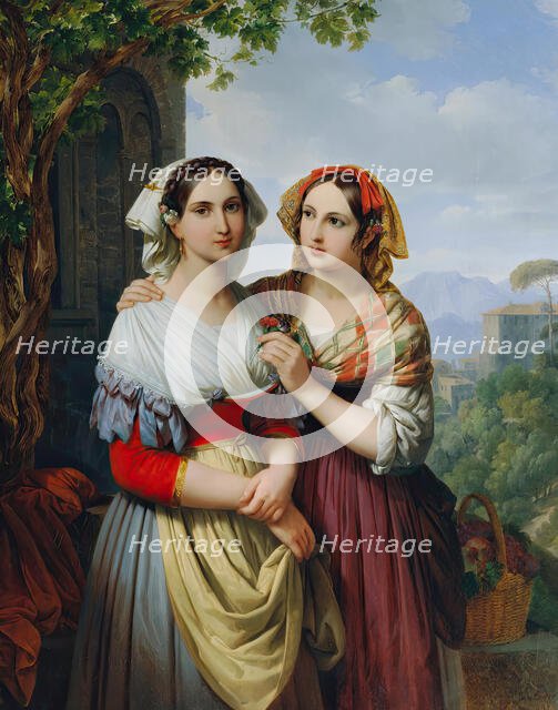 Two girls in a landscape, 1842. Creator: Johann Nepomuk Ender.