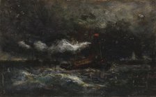 Squall, Brenton Light (boat in storm, lighthouse in background), n.d. Creator: Edward Mitchell Bannister.