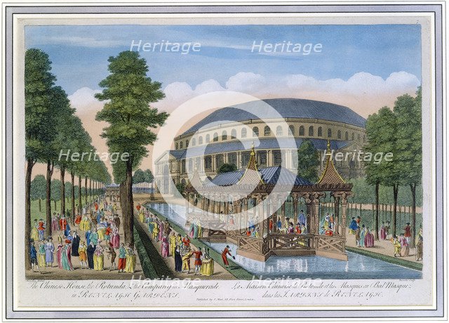 Chinese House, Rotunda and the company in masquerade, Ranelagh Gardens, London, 18th century. Artist: John Bowles