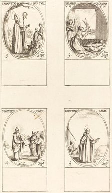 St. Mansuetus; Sts. Serapia and Erasma; Moses; St. Bertin, Abbot. Creator: Jacques Callot.