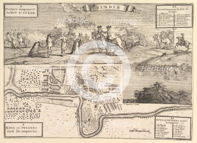 Charles XII at Bender (Aubry de La Mottraye's "Travels throughout Europe, Asia and into..., 1723-24. Creator: William Hogarth.
