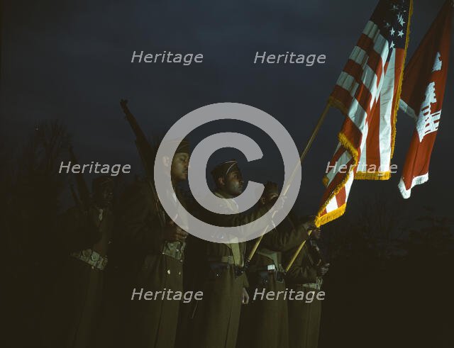 Color guard of Negro engineers, Ft. Belvoir(?), Va., between 1941 and 1945. Creator: Unknown.