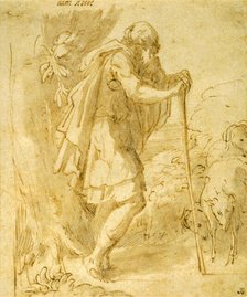 Old Shepherd Leaning on a Staff, 1524/31. Creator: Parmigianino.
