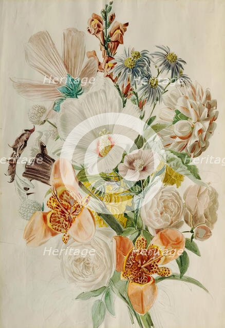 Bouquet with hibiscus and lilies, around 1840/1850. Creator: Leopold von Stoll.