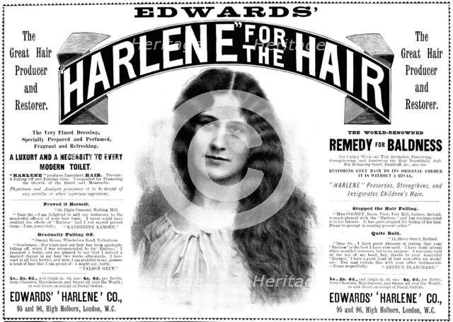 Advertisement for Edwards' "Harlene" for the Hair, 1898. Creator: Unknown.