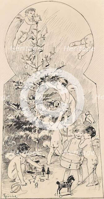 Angels cleaning Christmas tree, c1900. Creator: Carl Froschl.