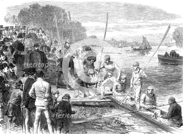 The Cambridge University boat crew returning from practice, 1870. Creator: Unknown.