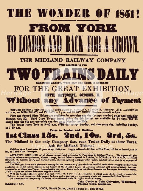 Poster by Midland Railway Company for the Great Exhibition of 1851 at Hyde Park, 1851. Creator: Anonymous.