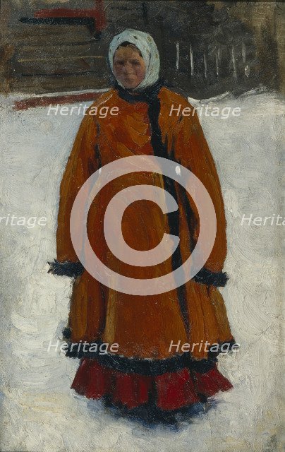 The Girl in the Red Fur Coat, 1903-1906. Artist: Ivanov, Sergei Vasilyevich (1864-1910)