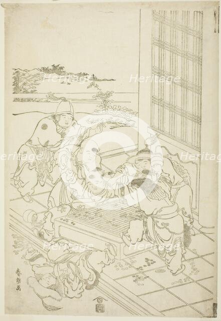 Chinese and Tartar Boys Quarreling over a Game of Go, Japan, c. 1790. Creator: Hokusai.