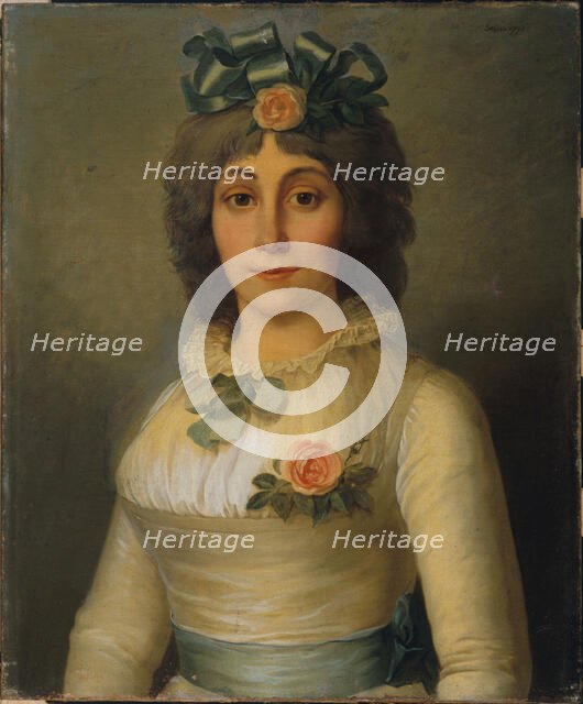 Portrait of a woman, formerly identified as Anne-Josèphe Théroigne de Méricourt (1762-1817), 1793. Creator: Pierre Nicolas Selles.