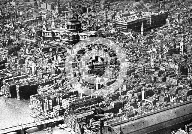 Aerial view of London, showing St Paul's Cathedral, 1926. Artist: Unknown