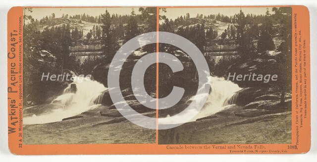 Cascade Between the Vernal and the Nevada Falls, Yosemite Valley, Mariposa County, Cal., 1861/76. Creator: Carleton Emmons Watkins.