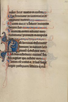 Initial N: A Saint Pointing to Heaven and to the Text; Bute Psalter, about 1285. Creator: Bute Master.