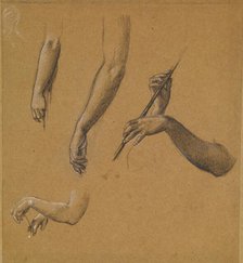 St George Series - Four Studies of Arms and Hands for 'The Return of St George and..., 1865-66. Creator: Sir Edward Coley Burne-Jones.