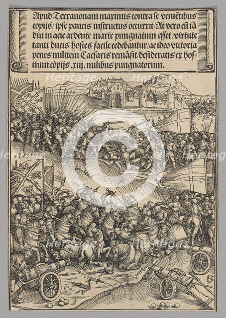 Battle of Guinegate, plate 4 from Historical Scenes from the Life of Emperor..., printed c. 1520. Creator: Wolf Traut.