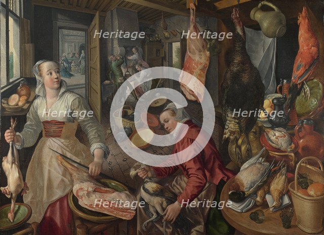 The Four Elements: Fire. A Kitchen Scene with Christ in the House of Martha and Mary in the Background, 1569. Artist: Beuckelaer, Joachim (ca. 1533-1574)