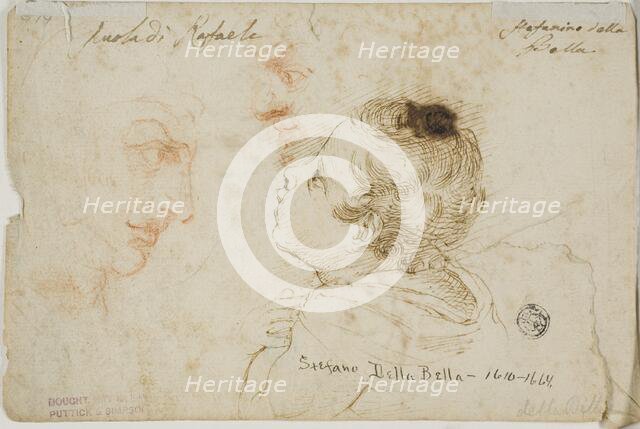 Sketches of Child Praying, Two Male Profiles (recto); Sketches of Male Heads (verso), n.d. Creator: Stefano della Bella.