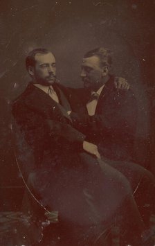 Two Men Seated, One in the Other's Lap, with Their Hands in Suggestive Positions, 1880s. Creator: Unknown.