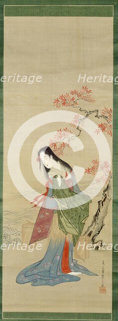 The Salt Maidens, Matsukaze with Yukihira's Coat, Edo period, c. 1800. Creator: Hosoda Eishi.