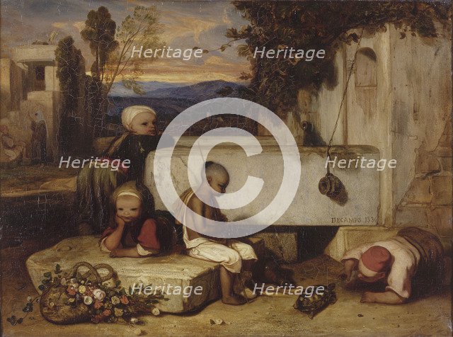 Turkish children playing with a turtle (Souvenir de la Turquie d'Asie). Artist: Decamps, Alexandre Gabriel (1803-1860)