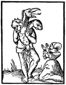 Witch summoning up a monster, 1544. Artist: Unknown