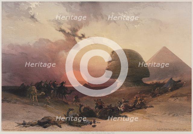 Egypt and Nubia, Volume III: Approach of the Simoon-Desert at Gizeh, 1849. Creator: Louis Haghe (British, 1806-1885); F.G. Moon, 20 Threadneedle Street, London.