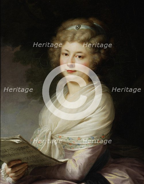 Portrait of Urszula Dembinska (1746-1825), née Morsztyn with music scores.
