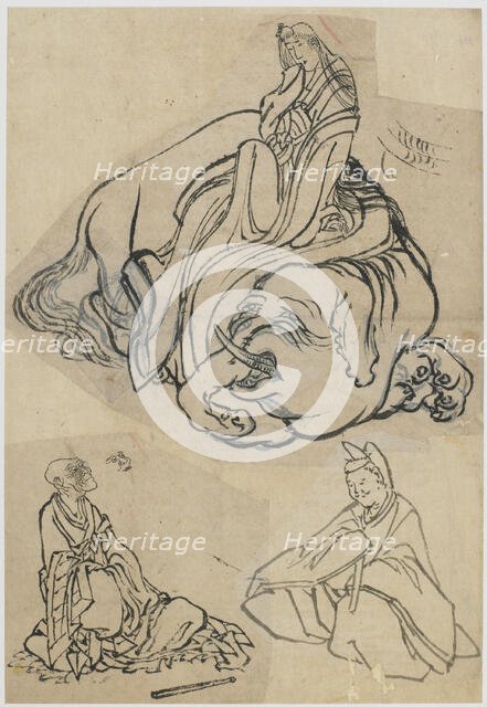 Preparatory sketch for The Courtesan Eguchi as the Bodhisattva Fugen..., Edo period, c1806-1811. Creator: Hokusai.