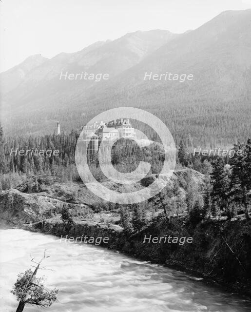 Alberta, Banff Springs Hotel & Bow River, Canadian National Park, Canada, between 1900 and 1910. Creator: Unknown.