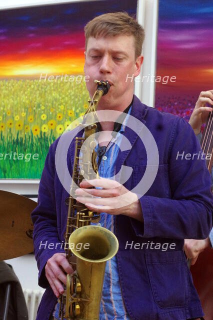 Sam Braysher, Sam Braysher Quartet, Clocktower Cafe Jazz Club, Croydon, London, March 2025. Creator: Brian O'Connor.
