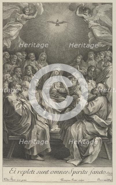 The Virgin with apostles looking up towards the Holy Dove and two angels, after Reni, 1700-50. Creator: Giovanni Girolamo Frezza.