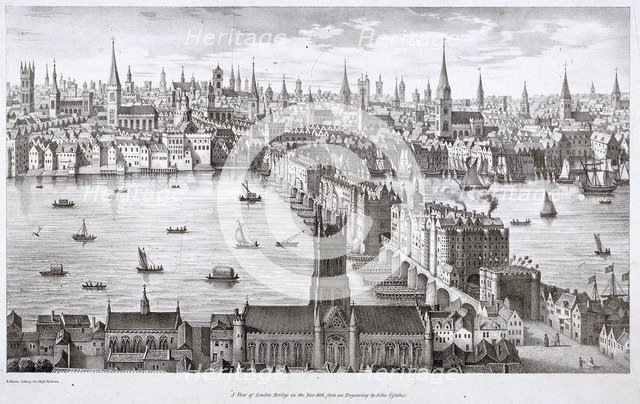 London Bridge (old), London, c1830. Artist: R Martin