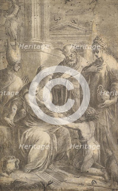 Various Saints Witnessing John the Baptist's Homage to the Infant Christ. Creator: Andrea Schiavone.