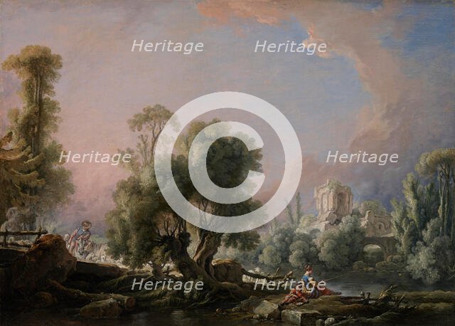 Idyllic Landscape with Woman Fishing, 1761. Creator: Francois Boucher.