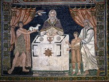 Mosaic in the apse, representation of Melchizedek (detail) in the Basilica of St. Apollinaire in …