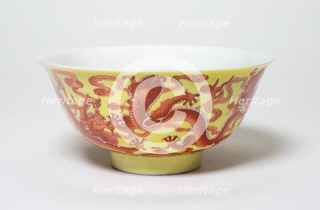 One of a Pair of Yellow and Iron-Red 'Dragon' Bowls, Qing dynasty, Qianlong period (1736-1795). Creator: Unknown.