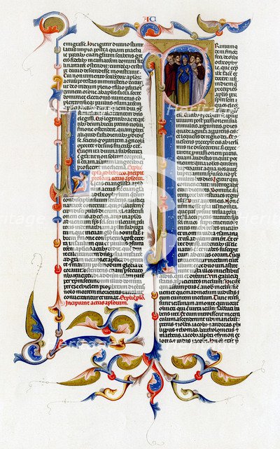 Page of text with illuminated initial letter, 14th century. Artist: Unknown