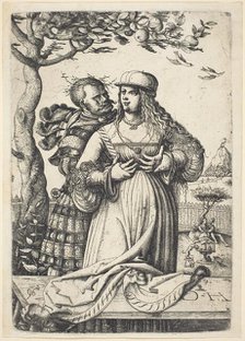 Soldier Embracing a Woman, c. 1530. Creator: Daniel Hopfer.
