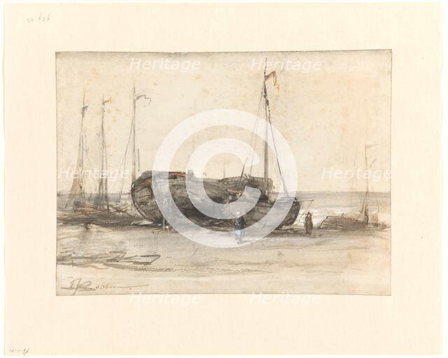 Fishing boats on the beach of Scheveningen, 1873. Creator: Johannes Bosboom.