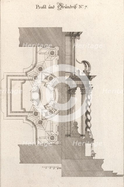 Floorplan and Side View of an Altar, Plate g (2) from 'Unterschiedliche Neu..., Printed ca. 1750-56. Creator: Johann Michael Leüchte.