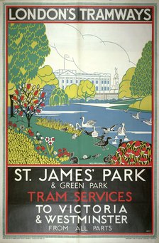 'St James' Park', London County Council (LCC) Tramways poster, 1933. Artist: W Langlands