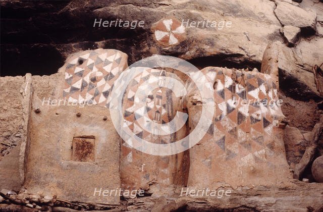 Painted buildings, Bandiagara Escarpment, Pays Dogon, Mali, 1989. Creator: Amanda Waite.
