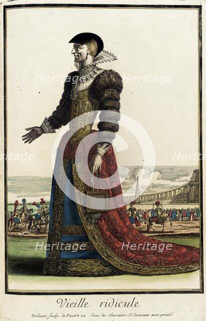 Recueil des modes de la cour de France, 'Vieille Ridicule', Bound 1703-1704. Creators: Jacques Le Pautre, Jean Doliver.