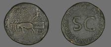 Sestertius (Coin) Portraying Emperor Augustus, 34-35. Creator: Unknown.